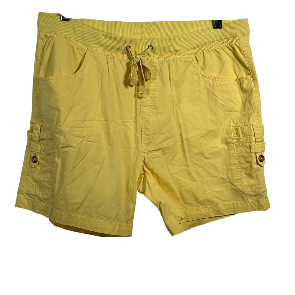 Fresh Womens Yellow Cargo Shorts Size 14 Elastic Drawstring Waist‎ Cotton Blend